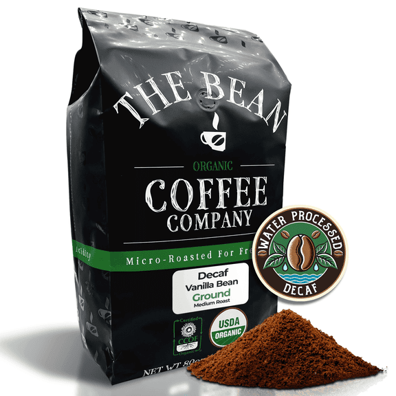 The Bean Organic Coffee Company Water Processed DECAF Vanilla Bean, Medium Roast, Ground Coffee, 5-Pound Bag