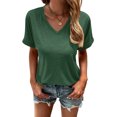 thumbnail image 4 of Liher V Neck T Shirts for Women Basic Summer Tops Loose Fit Shirts Casual Solid Tunic Blouse Top Roll Short Sleeve Shirts Tee Dark Green XL, 4 of 6