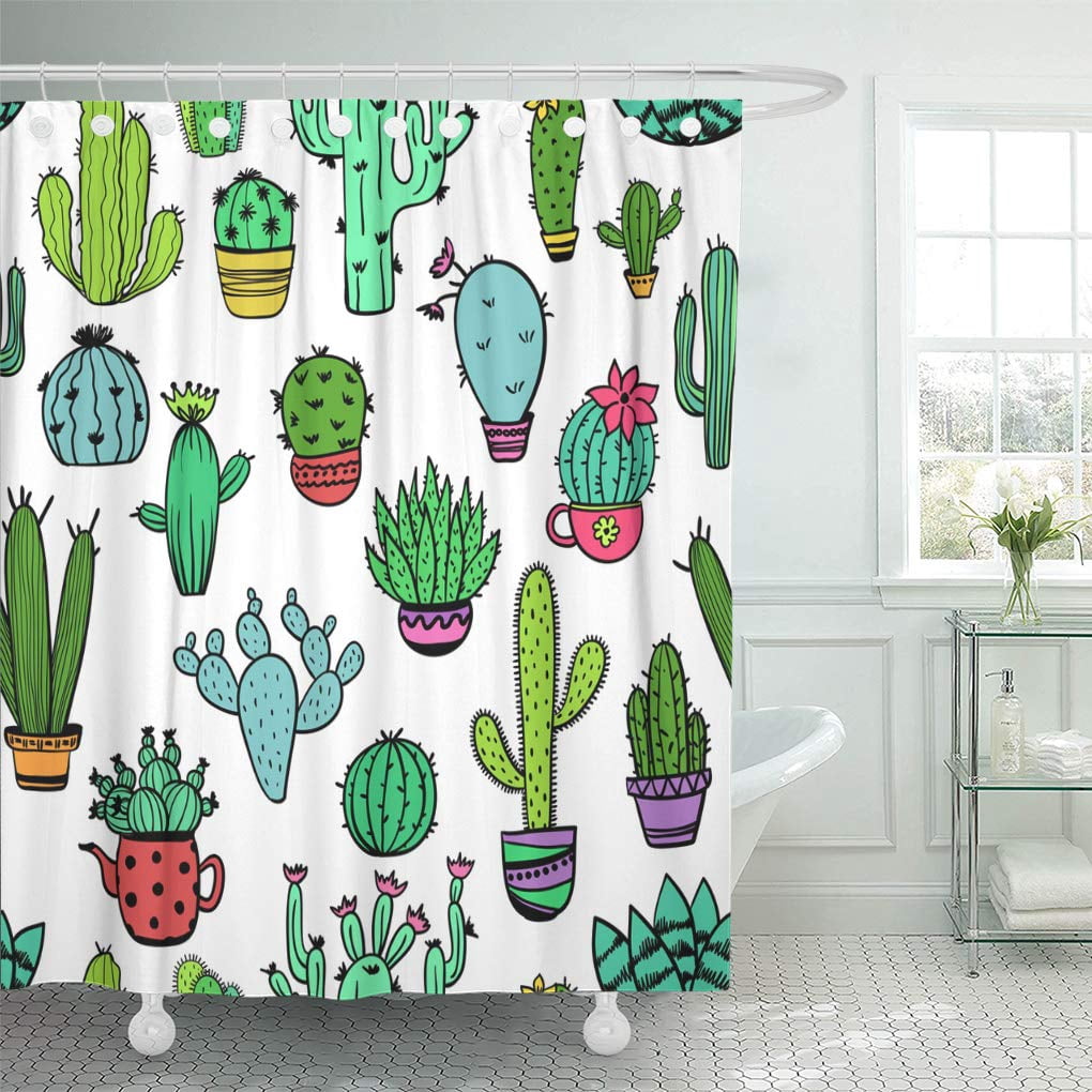 Yusdecor White Cute Colorful Of Funny Cactus And Succulent Houseplant Bathroom Decor Bath Shower Curtain 66x72 Inch Walmart Canada