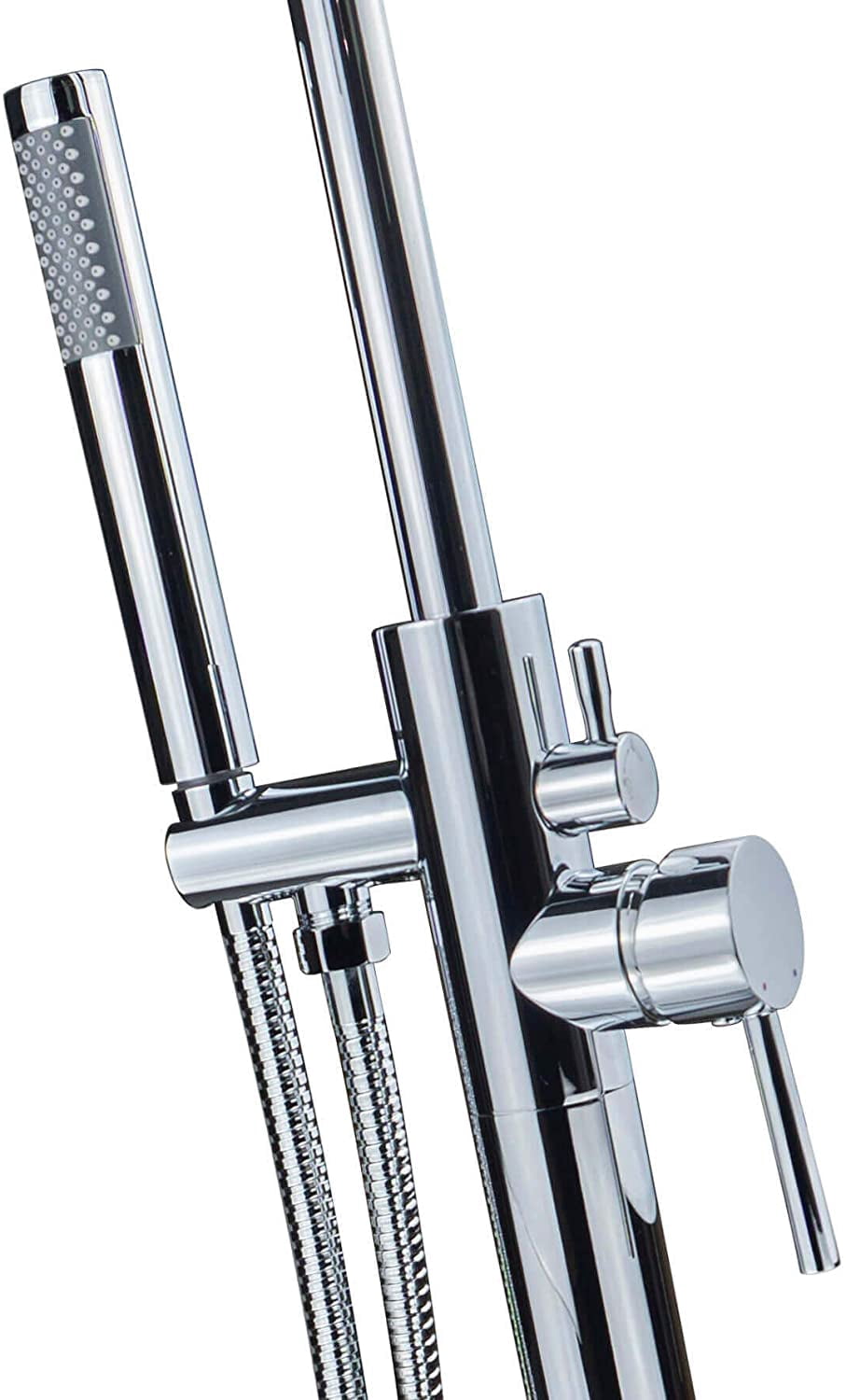 Fine Fixtures Freestanding Bathtub Faucet Tub Filler - Polished Chrome Floor Mount Bathroom Faucets Single Handle with Hand Shower.