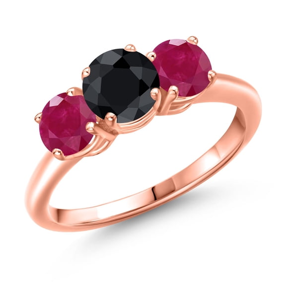 Gem Stone King 18K Rose Gold Plated Silver Black Sapphire and Red Ruby Engagement Ring for Women | 2.25 Cttw | Round 6MM | Gemstone September Birthstone | Size 9