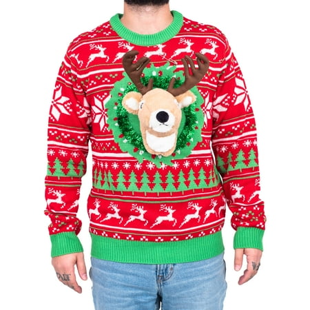 Reindeer Trophy Head 3D LED Lights Ugly Christmas Sweater