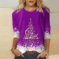 thumbnail image 2 of Womens Christmas Tops 3/4 Sleeve Shirts Christmas Tree Print Crewneck Printed Flower Loose Side Split Tunic Holiday Graphic Tees Blouses, 2 of 4