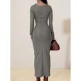 thumbnail image 6 of Women'S Fall Long Sleeve Bodycon Maxi Dresses Ruched Crew Neck Slim Fit Cocktail Party Dress Light Gray S, 6 of 10