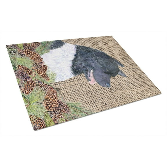 Carolines Treasures SS4061LCB Akita on Faux Burlap with Pine Cones Glass Cutting Board Large, 12H x 16W, multicolor