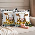 thumbnail image 2 of Farm Animal Cow Pillow Covers 2 Pack Black Plaid Sunflower Floral Country Pillowcase Waterproof Outdoor Throw Pillow Cover for Patio Garden Square Cushion 26”x26”, 2 of 9