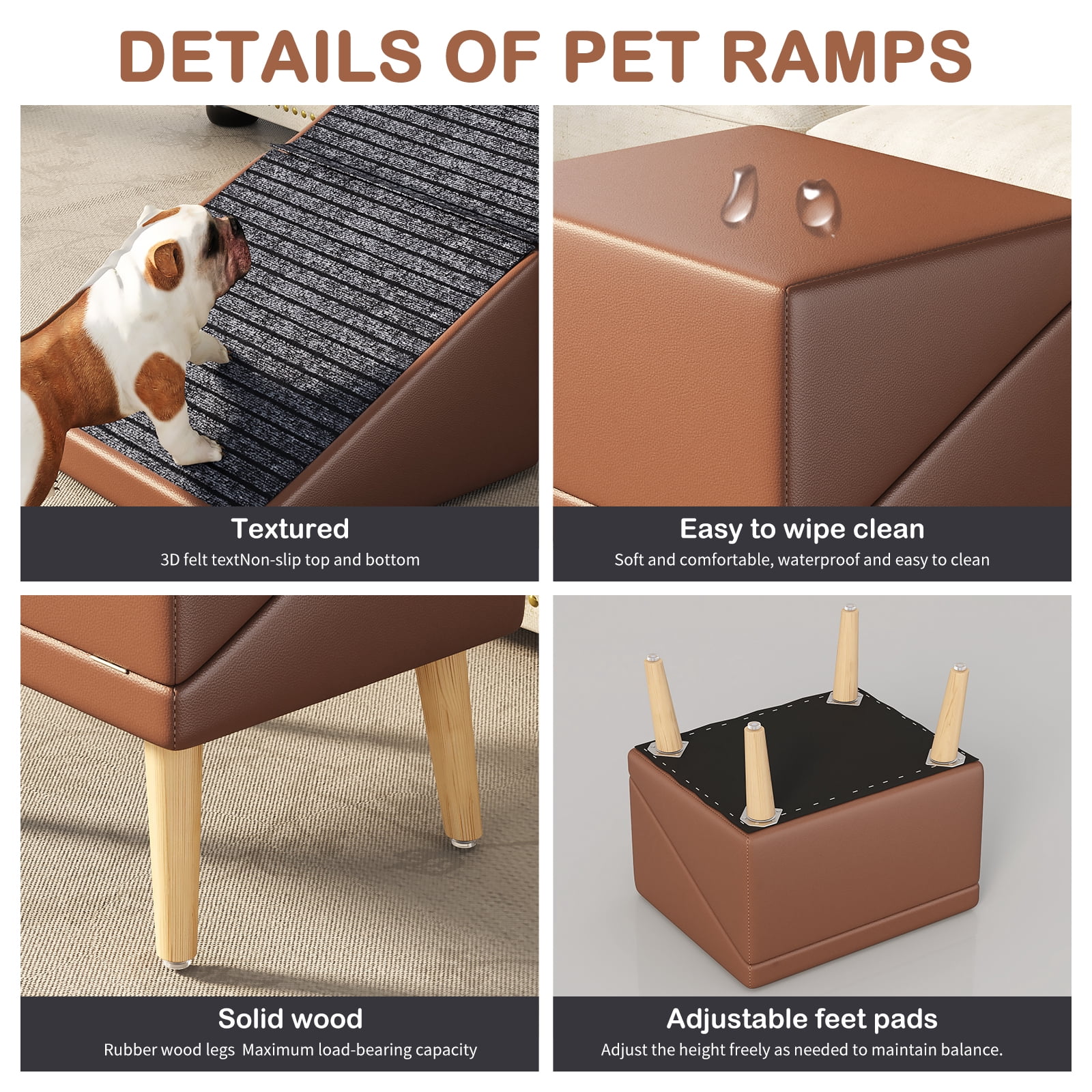 3-in-1 Dog Ramp 18.89"×17.91"×20.08" with Storage – Pet Stairs for Senior & Injured Dogs & Cats, Hidden Storage Footstool, Ottoman Anti-Slip, Supports 265 lbs for Beds & Sofas (BROWN Color)