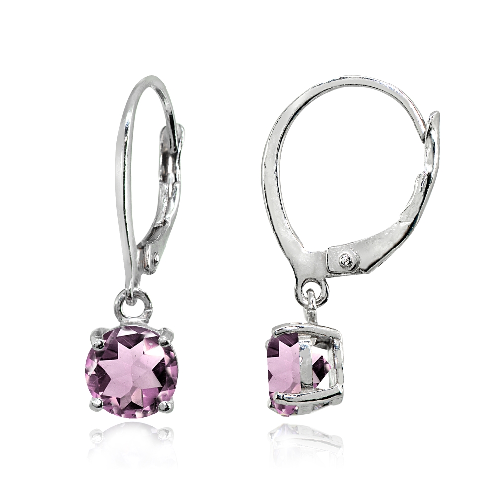 Simulated Alexandrite Sterling Silver 6mm Round Solitaire Dangle Leverback Earrings - image 2 of 4