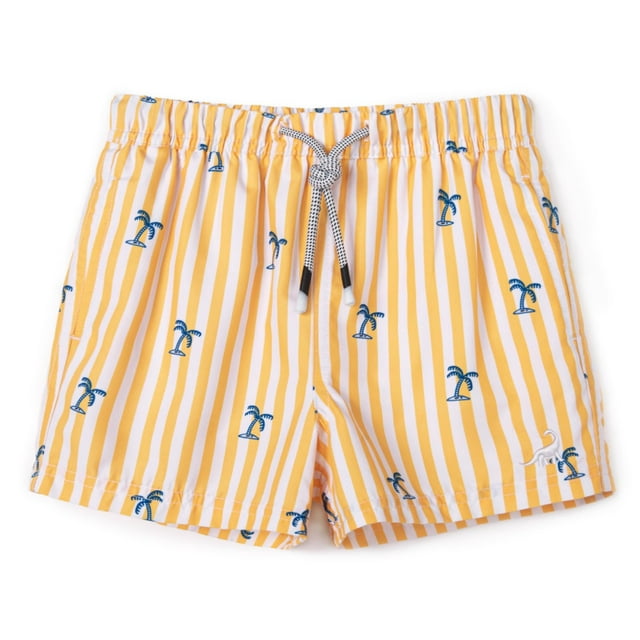 Shorts de baño SURF CUZ para niños, secado rápido, UPF50+, amarillo con palmeras