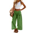 thumbnail image 2 of Women's Loose Wide Leg Track Pants Drawstring Pockets Elastic Waist Capri Casual Summer Hiking Pants Green XL, 2 of 6