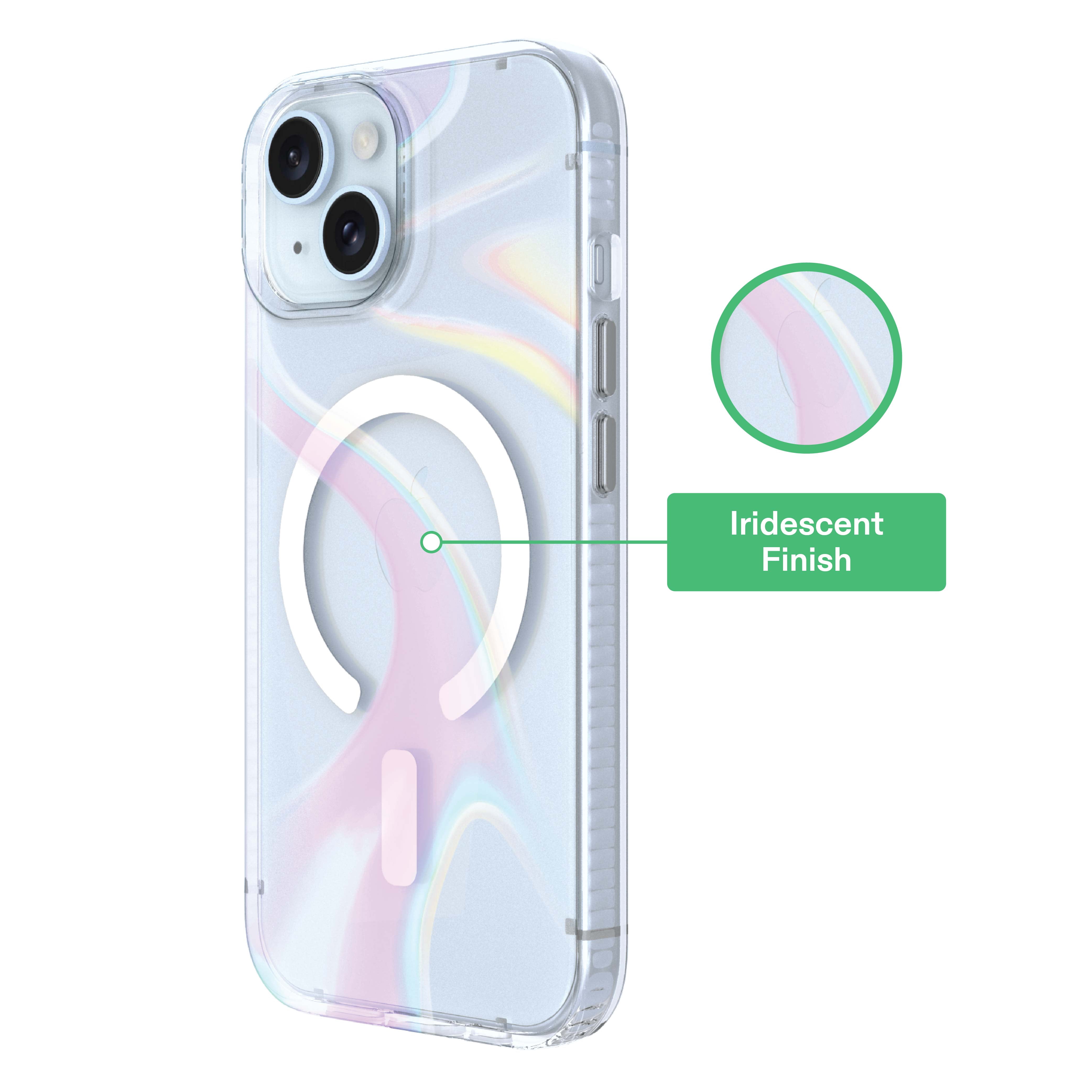 onn Phone Case for iPhone 17e / 16e / 15 / 14 / 13, MagSafe Compatible - Clear Iridescent