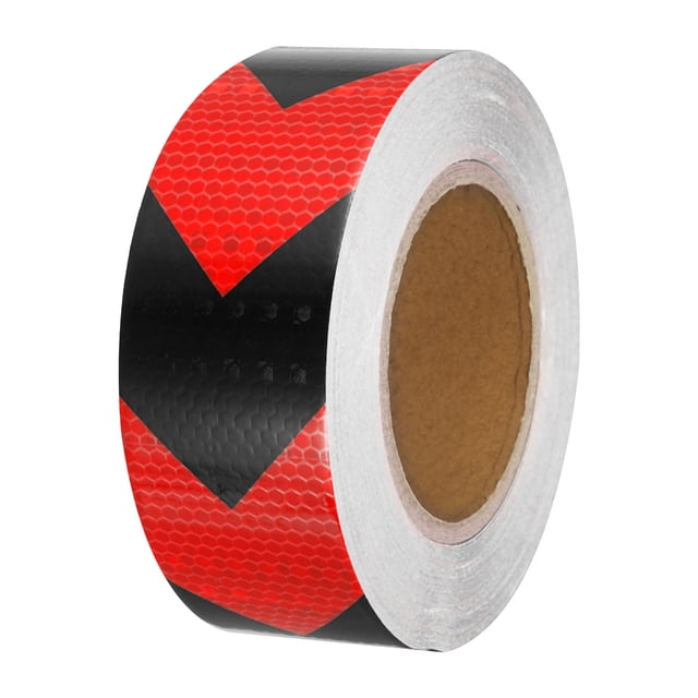 Cinta Reflectante Uxcell, Cinta Reflectante de Advertencia de 2"x82 Ft Impermeable para Camiones, Rojo Flecha Negro