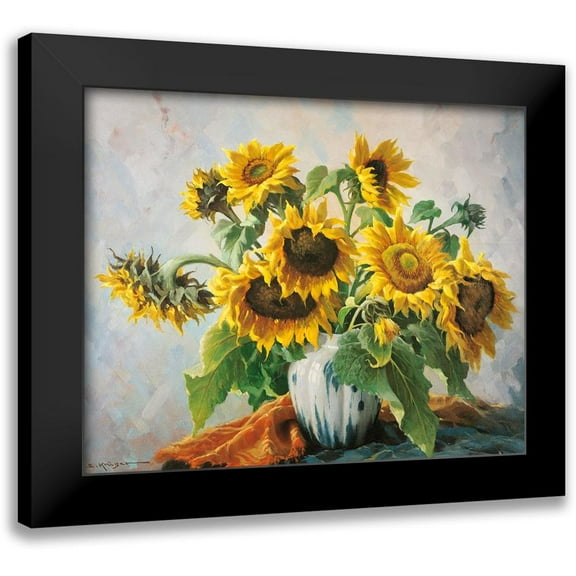 Krueger, E. 14x12 Black Modern Framed Museum Art Print Titled - SUNFLOWERS