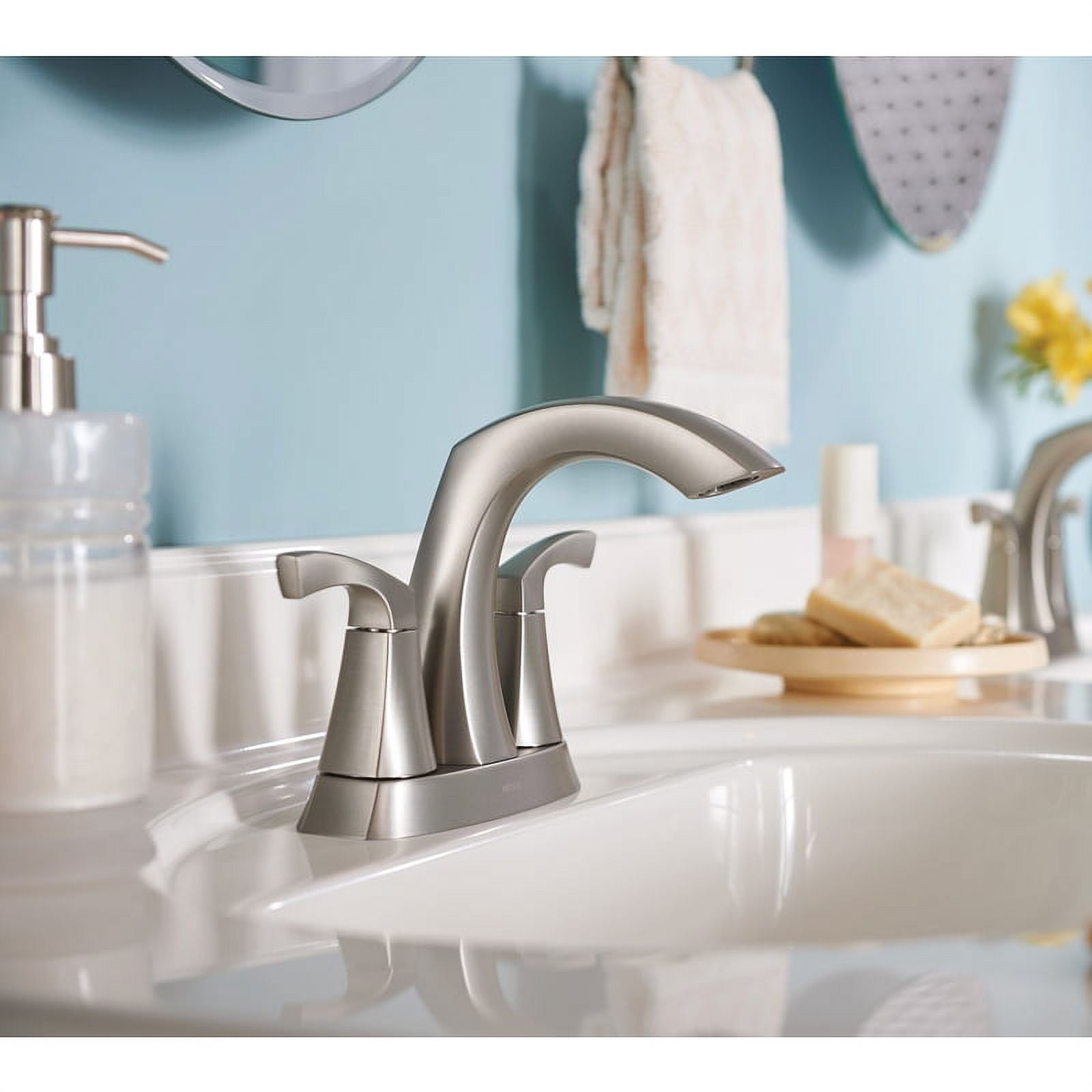 Moen Lindor Spotshield Brushed Nickel Two-Handle Bathroom Faucet 4 in.