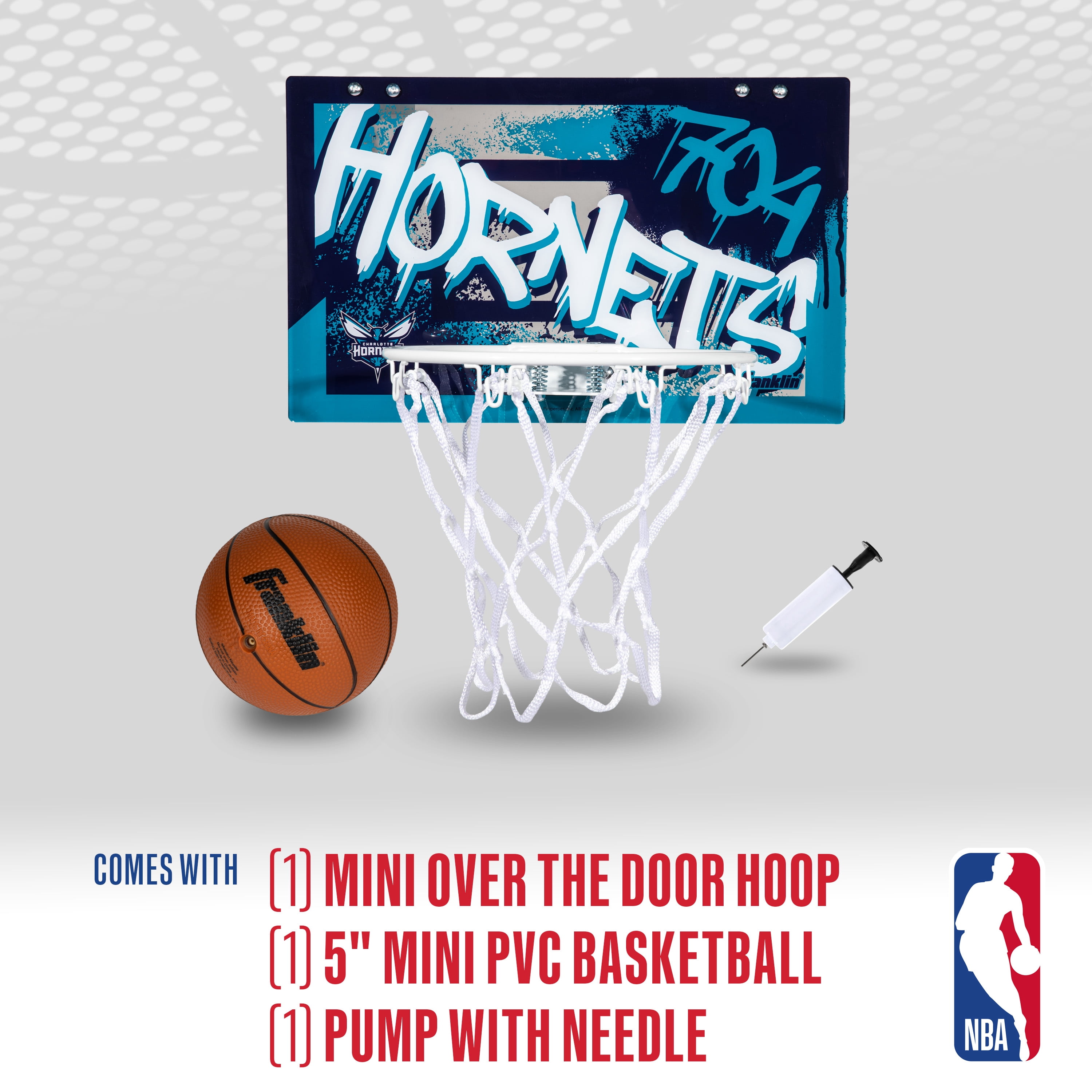 Franklin Sports NBA Charlotte Hornets Over the Door Basketball Hoop - Kids Indoor Basketball Hoop with Mini Basketball - NBA Fan Shop Mini Hoop for Bedroom + Office - Over the Door Mini Hoop Set