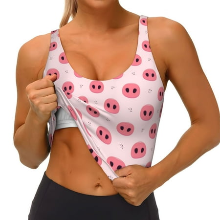 Qokaie Pig Noses Pattern Womens Scoop Neck Sports Bra Breathable Workout Vest Padded U Back Medium Impact Fitness Gym Yoga Bra Workout Crop Top