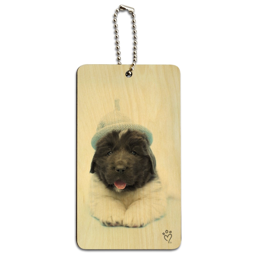 Newfoundland Puppy Dog Knitted Beanie Hat Wood Luggage Card Suitcase Carry-On ID Tag - image 1 of 4