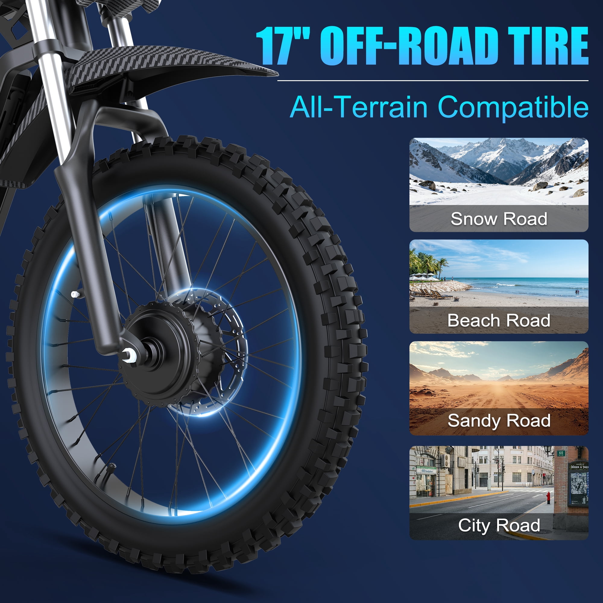 Moveloop Electric Bike, 3000W Peak Dual Motor 35 MPH Ebikes for Adults, 17“x3” Off-Road Tire Electric Mountain Bike, 48V 20 AH Battery, UL 2849
