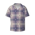 thumbnail image 4 of Uemuo Purple Floral Gingham Check Plaid Pattern Cotton Linen Short Sleeve Shirts,Casual Lightweight Button Down Shirts,Vacation Beach Summer Tops-XX-Large, 4 of 7