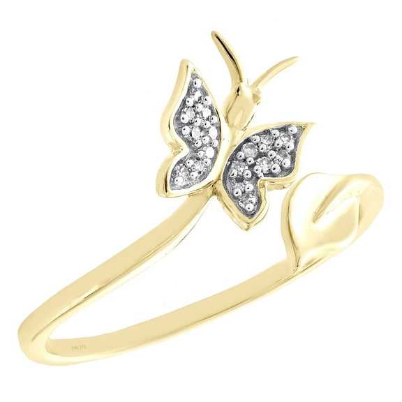 10K Yellow Gold Diamond Butterfly   Leaf Bypass Women's Right Hand Ring 0.20 Ct.