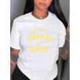 thumbnail image 1 of Women's Casual Letter Print T-Shirt - Comfy Crew Neck Short Sleeve, Stretchy Polyester Blend, Machine Washable - Perfect for Summer & Casual Attire, English Pattern, Fashion Trend, 1 of 6
