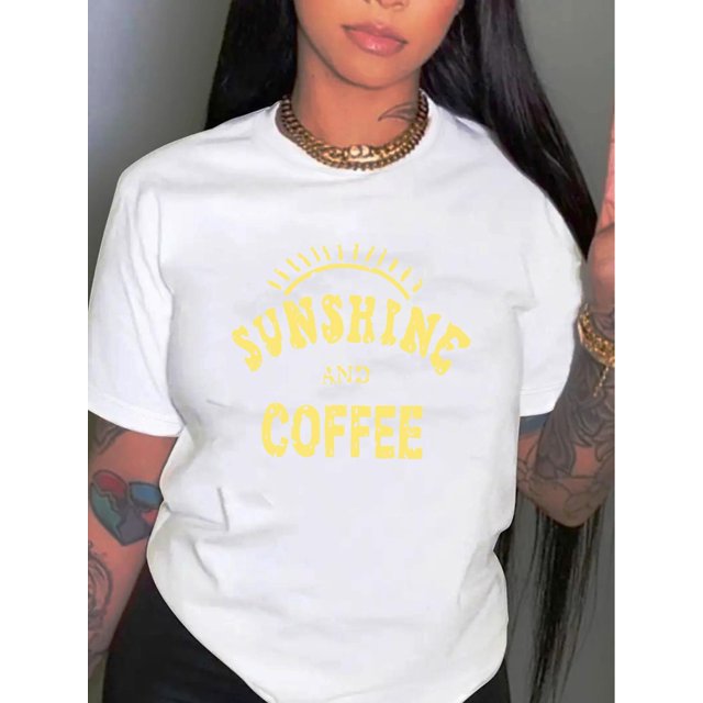 Women's Casual Letter Print T-Shirt - Comfy Crew Neck Short Sleeve, Stretchy Polyester Blend, Machine Washable - Perfect for Summer & Casual Attire, English Pattern, Fashion Trend