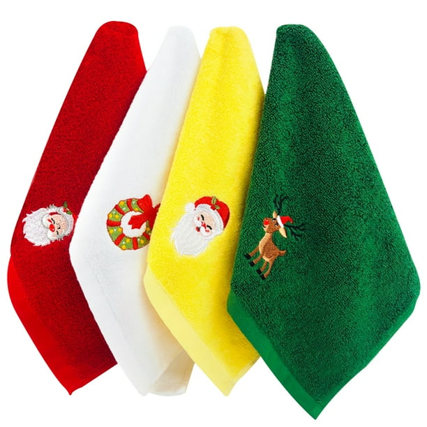 4PCS Cotton Christmas Hand Towels Premium Set Towels Towel Dish Kitchen