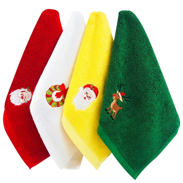Christmas Hand Towels, Premium Dish Towels Kitchen Towel Set 4PCS Cotton Christmas Hand Towels Premium Dish Towels Kitchen Towel Set for Home Kitchen Bar Towels