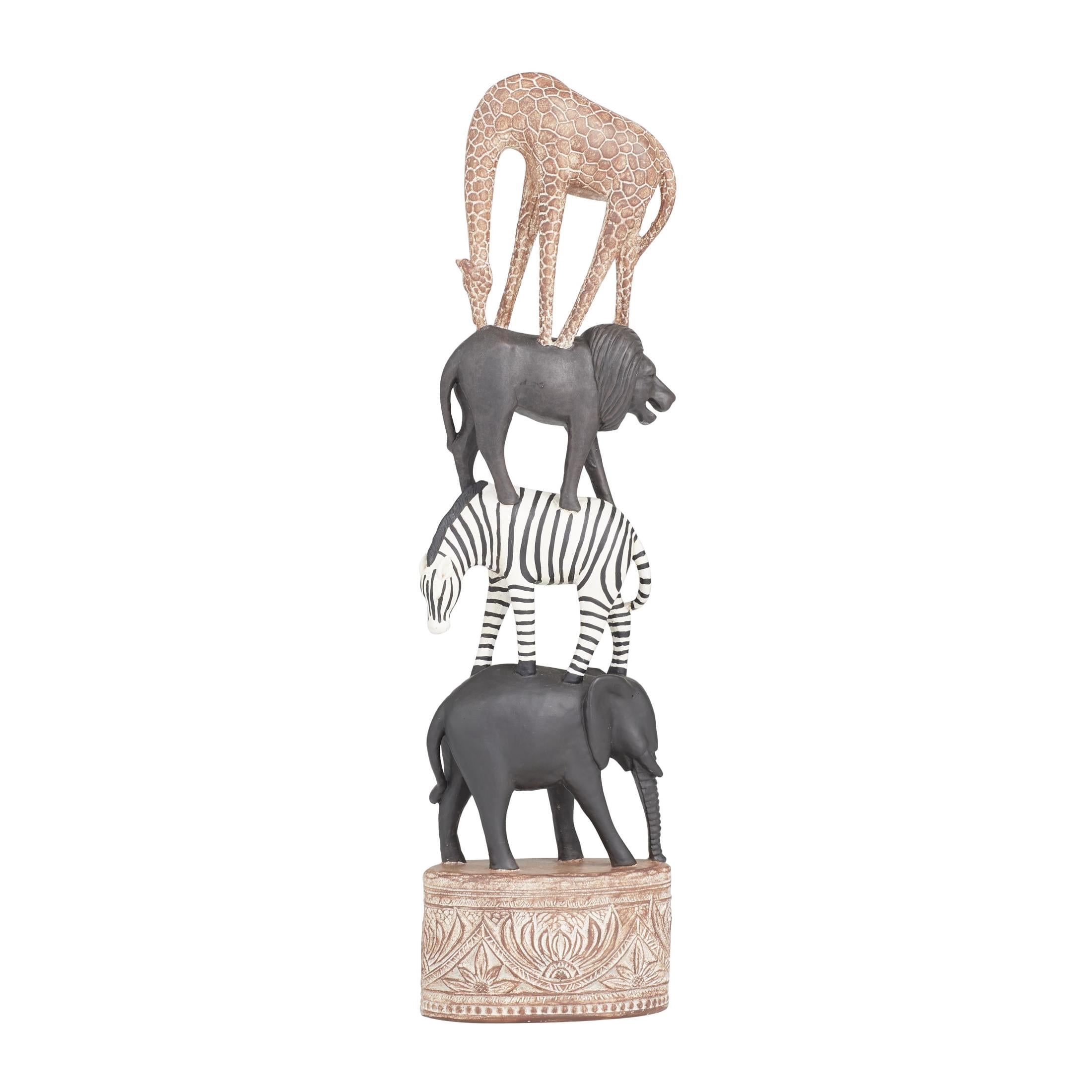 4" x 16" Multi Colored Polyresin Safari Animals Sculpture, by DecMode