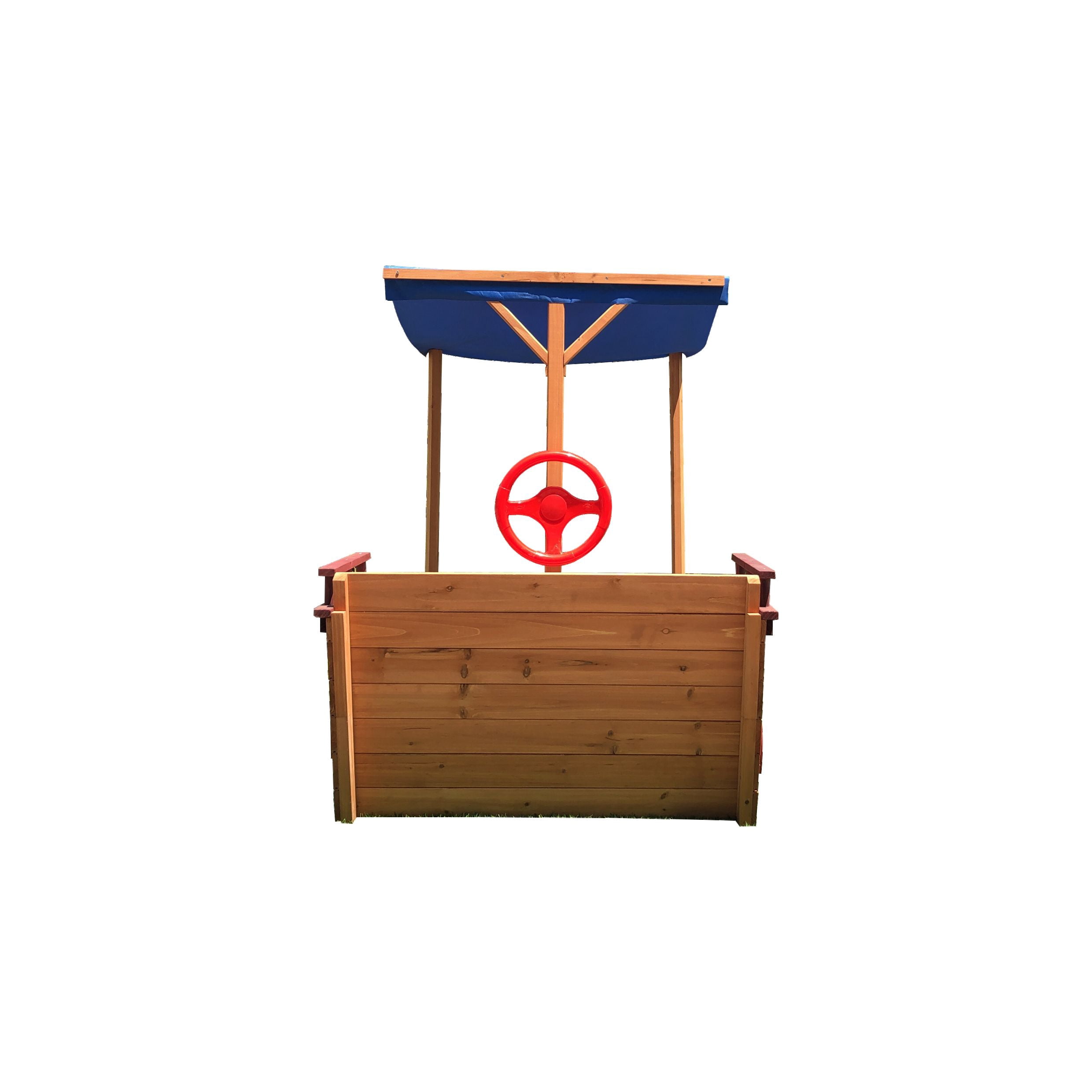 Outdoor Sand Box Pirate Ship Sandbox with Cover and Rudder, Wooden Sandbox with Storage Bench and Seat, Outdoor Toy for Kids Ages 3-8 Years Old