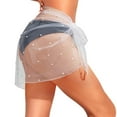 thumbnail image 2 of Women's Beach Sheer Mesh Skirt Pearl Beaded Bikini Cover Up Tie Waist - Chic Embellished Summer Beachwear, 2 of 6