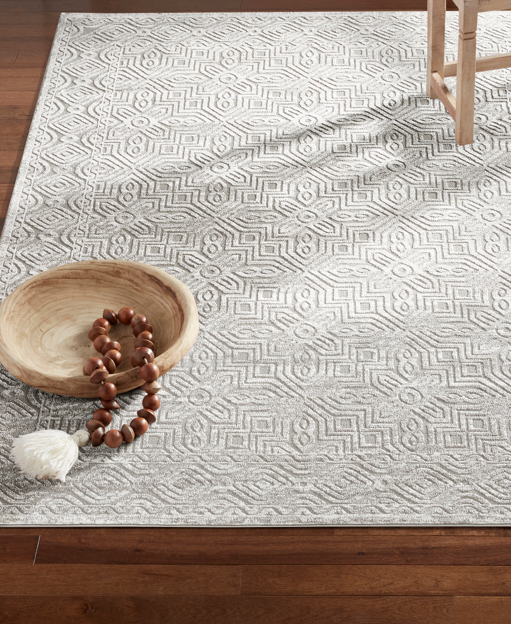 TOWN & COUNTRY LUXE Maya Medallion Tile Neutral Indoor Area Rug with High-Low Texture, Grey, 9'2"x12'5"