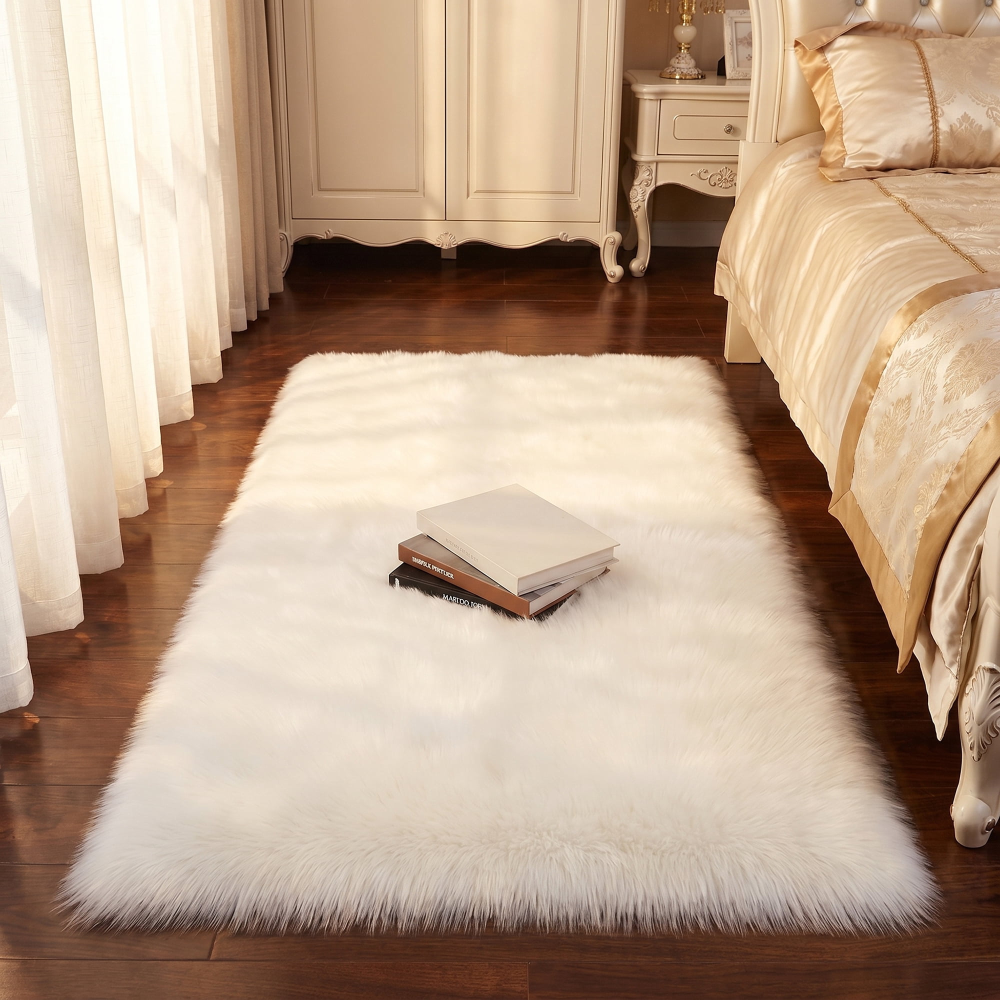 Unique Bargains Shaggy Area Rug Ultra Fluffy Non Slip Fuzzy Carpet 32" x 20" White