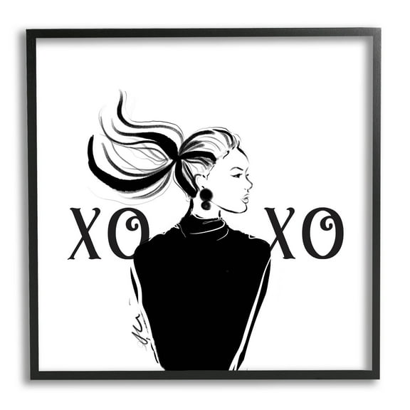 Stupell Industries Bold Glam XOXO Portrait Graphic Art Black Framed Art Print Wall Art, Design by Alison Petrie