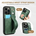 thumbnail image 4 of Feishell for iPhone 13 Pro Wallet Case with Card Credit Slot, Hand Wrist Strap Loop Holder Kickstand, Ring Holder PU Leather Camera Protection Shockproof Solid Color Cover, Green, 4 of 9