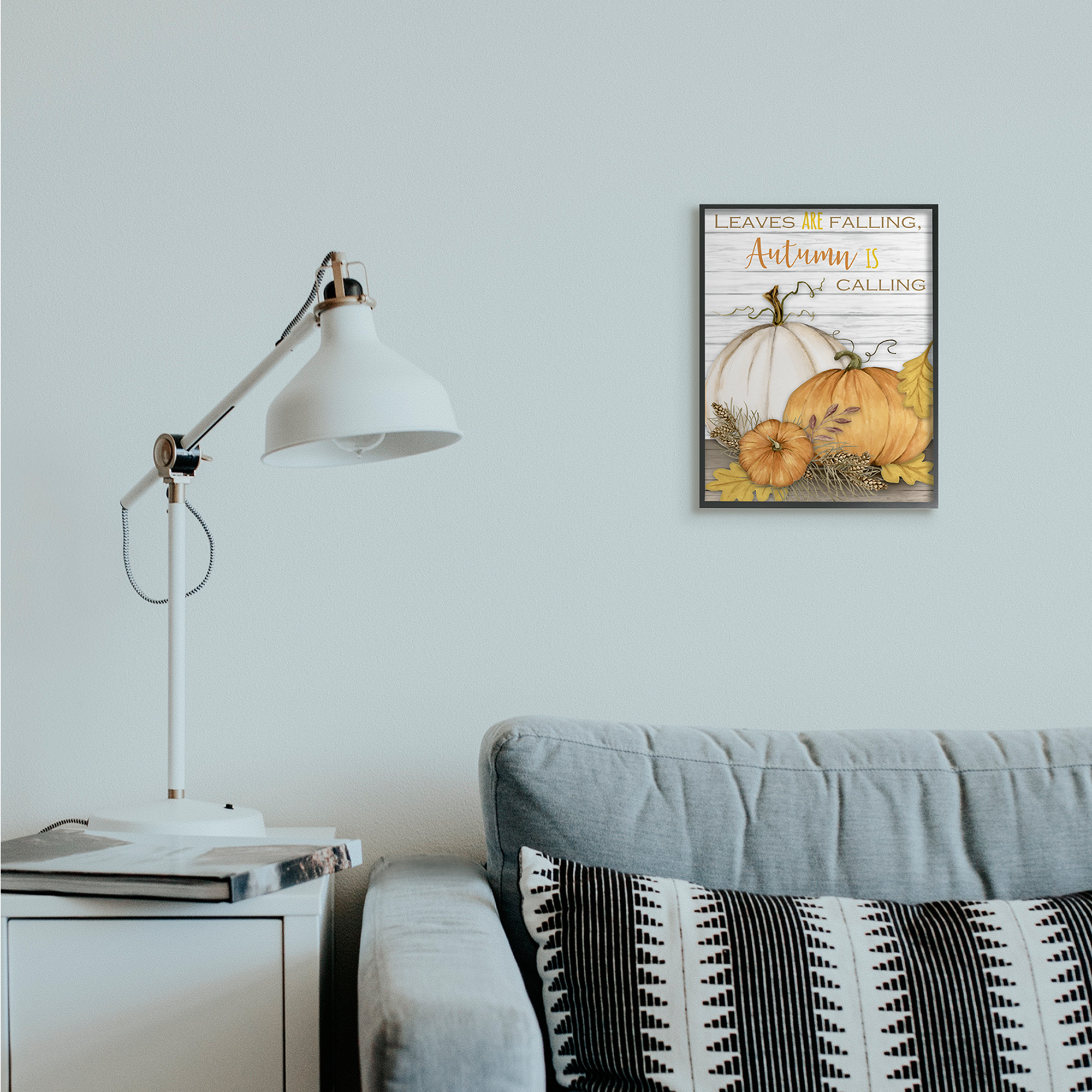 Stupell Industries Leaves Falling Autumn Calling Quote Farm Harvest Landscape Painting Black Framed Art Print Wall Art, 11 x 14