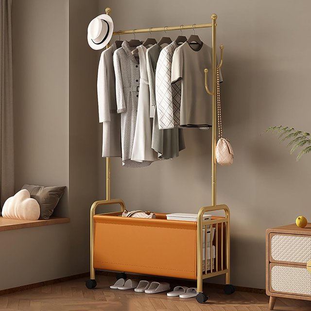 Clothing Rack with Wheels, Portable Clothing Rack With Shelves & Hooks, Heavy Duty Garment Racks for Hanging Clothes, Clothes Storage and Display (C, 171x80x33.5cm)