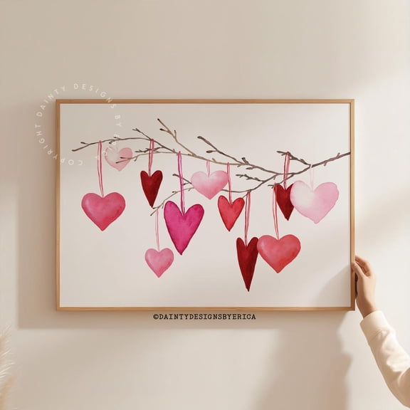 Hanging Hearts Poster, Rustic Valentine'S Day Wall Art, 8x12 UNFRAMED