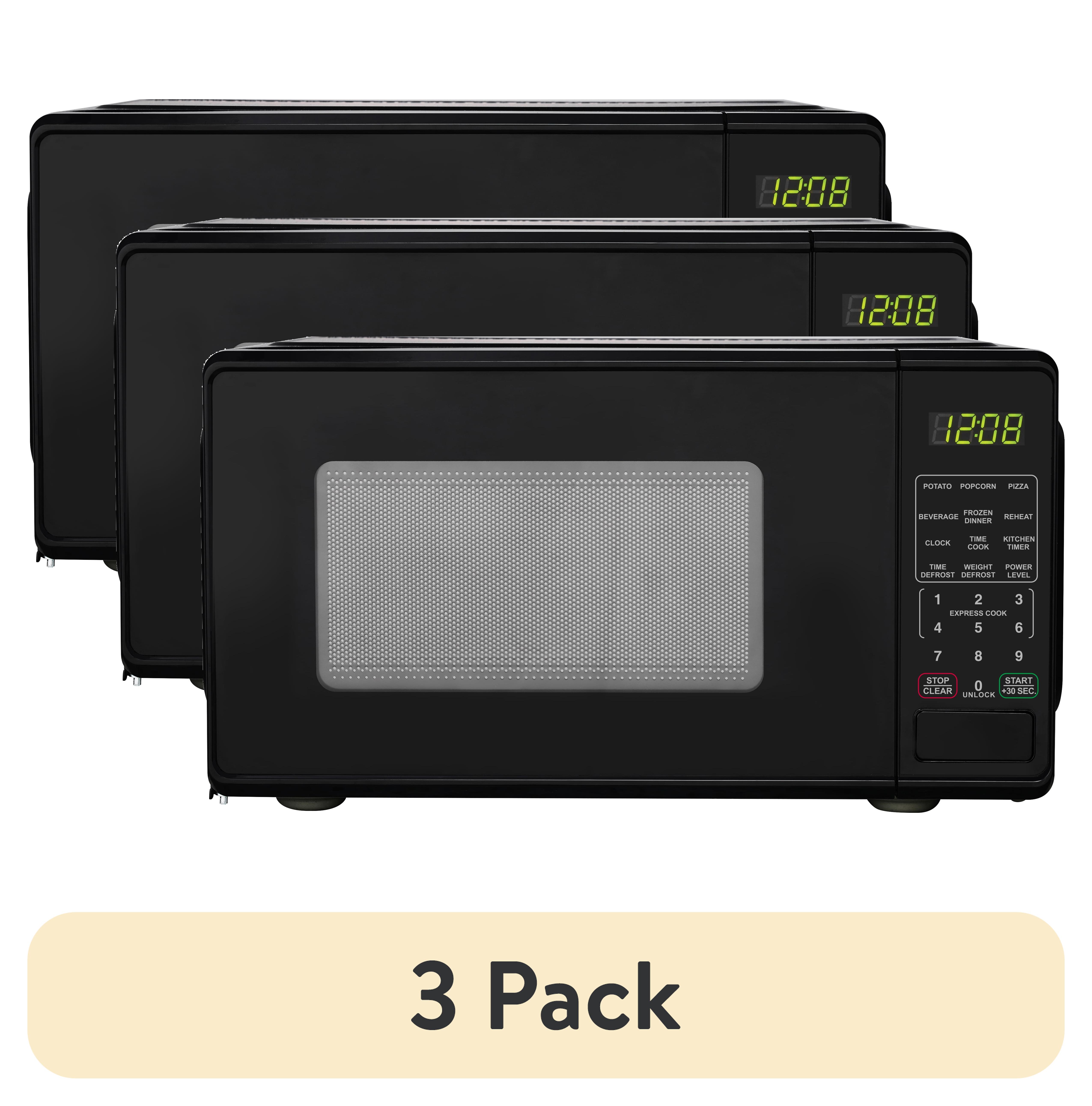 (3 pack) Mainstays 0.7 Cu ft Countertop Microwave Oven, 700 Watts, Black, New