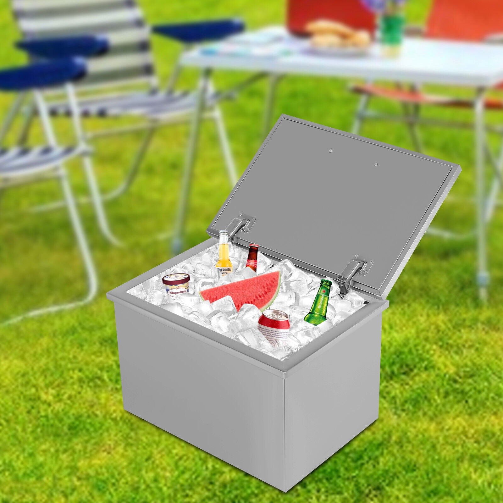 Drop in Ice Chest Stainless Steel Ice Cooler Outdoor Kitchen Bar Freestanding Ice Bin