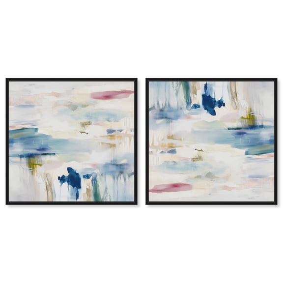 Art Remedy Pastel Hue Abstract Canvas, 12" x 12", Black Frame, Veil of Azure II Set