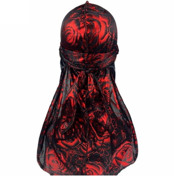 vlrwzc Long Tail Durag Unisex Floral Print Silk Durag Headwraps Wide Straps Pirate Hair Loss Chemo Cap Bandana Turban Hat for Women Men