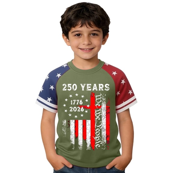 Hienoo Boys Independence Day T Shirt America's 250Th Short Sleeve T-Shirt, Sizes 2-13