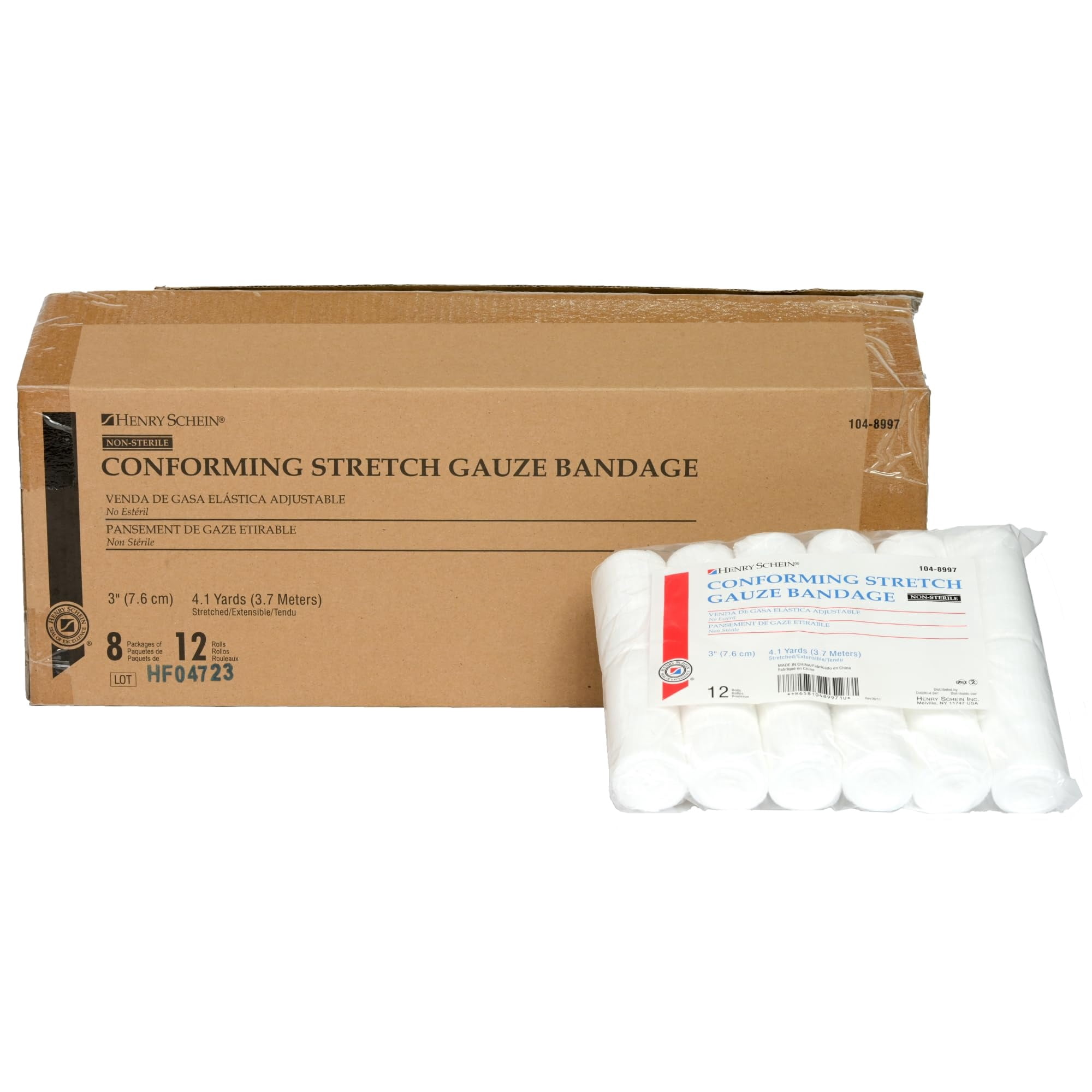 Henry Schein Conforming Stretch Gauze Bandage, 3" x 4.1 yards, Pack of 12, 8 ply, Non-Sterile (144)