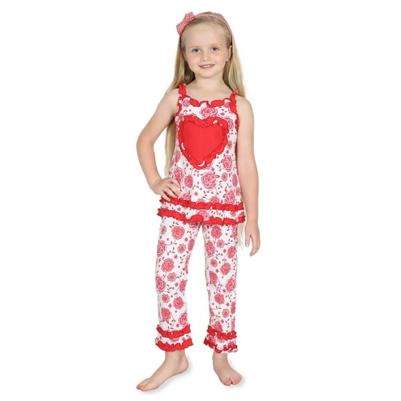 Sara's Prints Girls' Pajama Red Poppy Heart Tunic Sleepwear Set