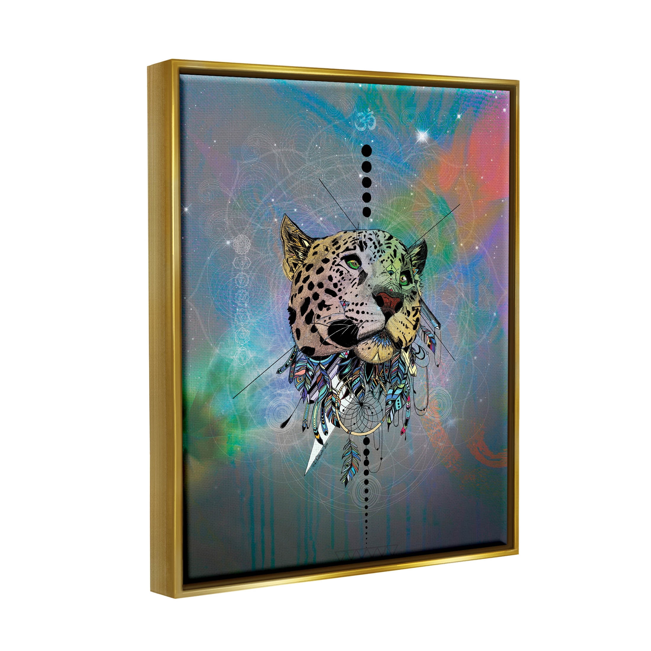 Stupell Industries Fractal Dreamcatcher Jaguar Graphic Art Metallic Gold Floating Framed Canvas Print Wall Art, Design by Karin Roberts
