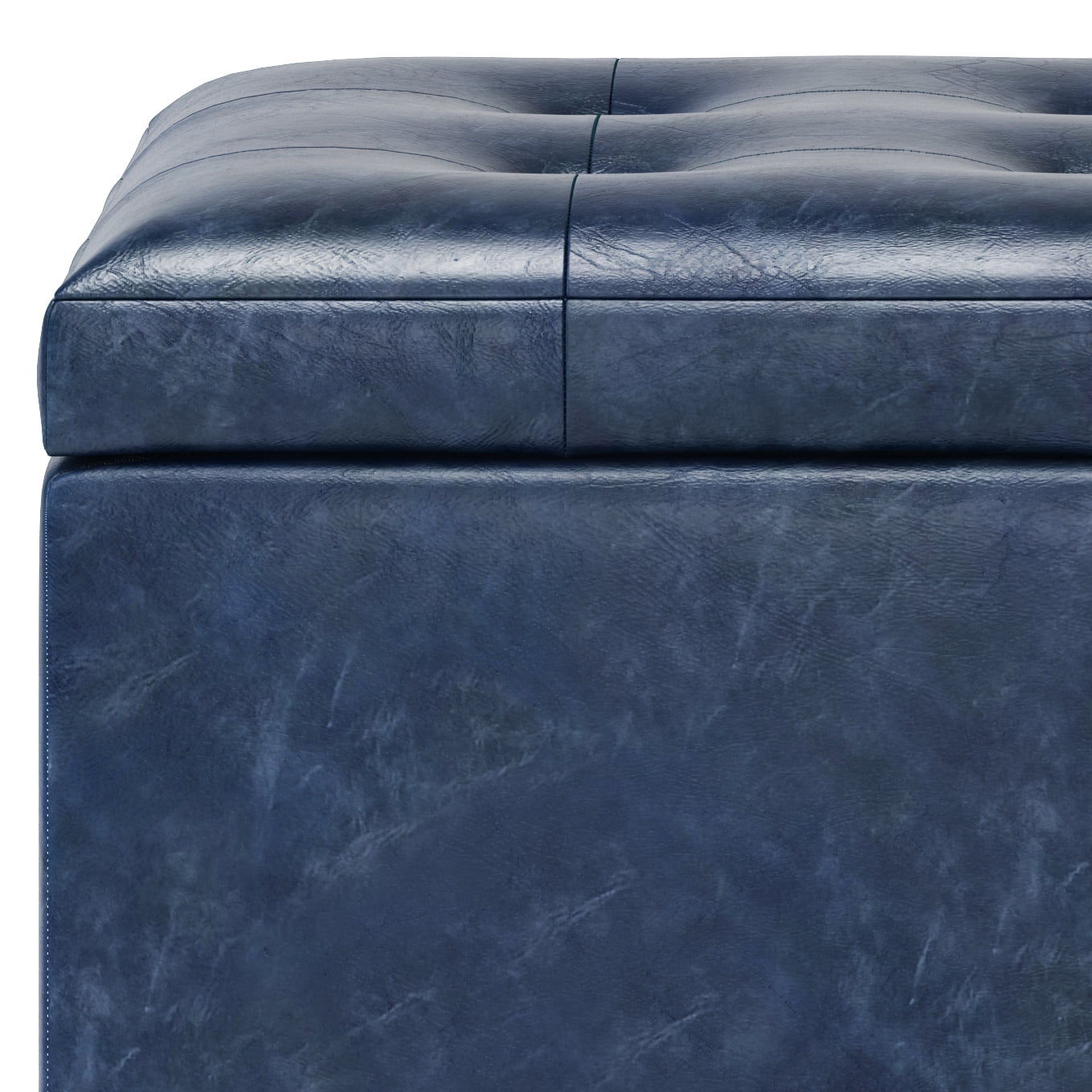 Cosmopolitan 34 in.W Contemporary Storage Ottoman in Denim Blue Faux Leather