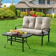 thumbnail image 1 of Gymax Ensemble de Conversation pour Patio 2 Pcs Causeuse et Table Ensemble de Sofa avec Coussins Beiges, 1 of 9