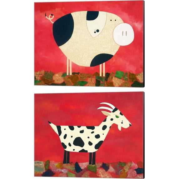 Great Art Now Pig Newton & Vincent Van Goat by Casey Craig 2 Piece Canvas Art Set Each 15"W x 12"H