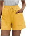 thumbnail image 3 of QLEICOM Womens Athletic Shorts, Plus Size Shorts, Loose Wide Leg Pants High Waist Straight Pants Casual Cotton Linen Shorts Yoga Shorts, Running Shorts, Comfy Beach Shorts, Cycling Shorts Yellow XXXXL, 3 of 4